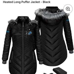 New Detroit Lions Black Heated Long Puffer Jacket SMALL